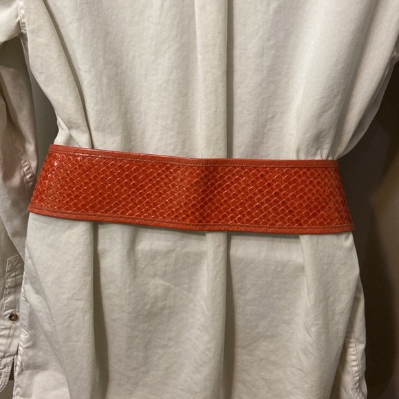 Wide Womens Leather Woven Belt -EUC Size L - Picture 2 of 8